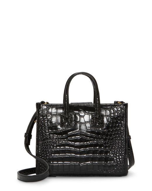 Vince Camuto Black Saly Croc Embossed Leather Satchel