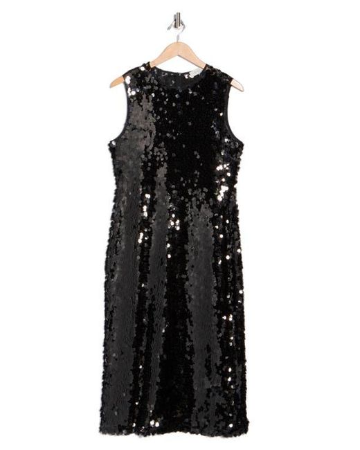 Wayf Black Sleeveless Sequin Midi Dress