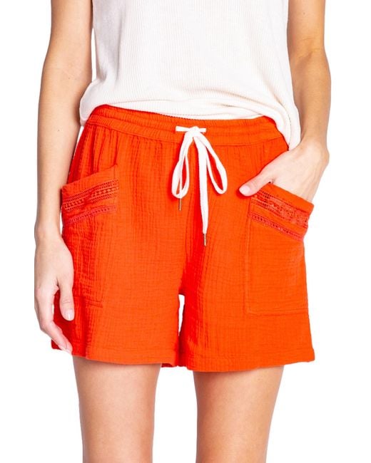 Pj Salvage Gauzin' Around Cotton Pajama Shorts in Orange Lyst