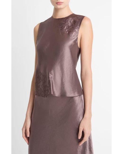Vince Purple Embroidered Satin Shell