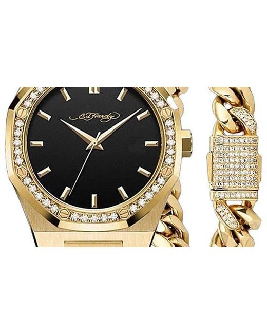 Ed Hardy Metallic Crystal Pavé Quartz Bracelet Watch for men
