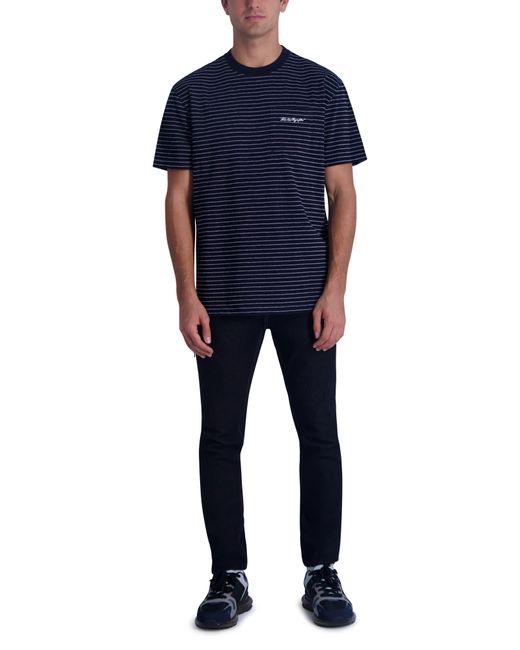 Karl Lagerfeld Blue Logo Embroidered Stripe Pocket T-shirt for men