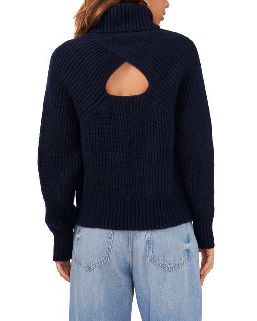 1.STATE Blue Back Cutout Turtleneck Sweater
