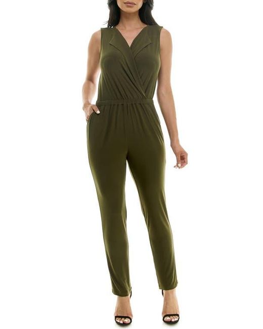 Nina Leonard Green Sleeveless Jumpsuit
