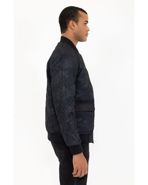 PINOPORTE Black Quilted Bomber Jacket for men
