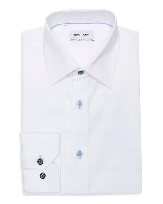 Duchamp White Solid Slim Fit Dress Shirt for men