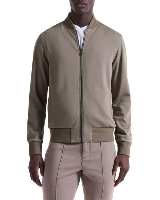 Bugatchi Brown Soft Touch Knit Reversible Bomber Jacket for men