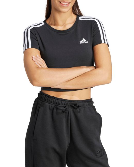 Adidas Black Crewneck 3-stripe Crop T-shirt