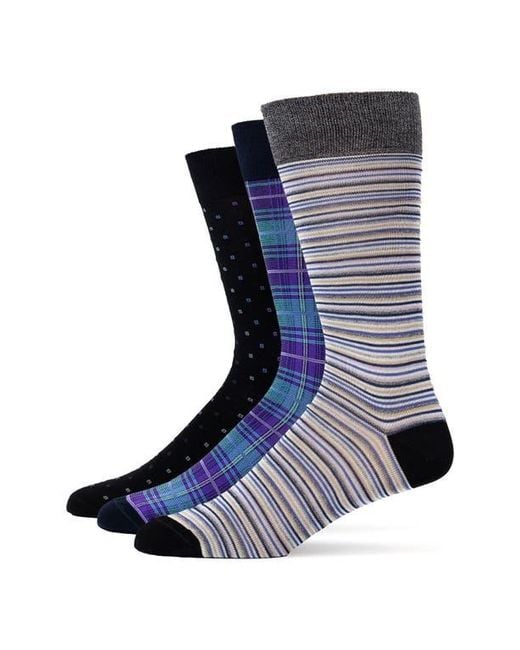 Lorenzo Uomo Blue Assorted 3-Pack Crew Socks for men