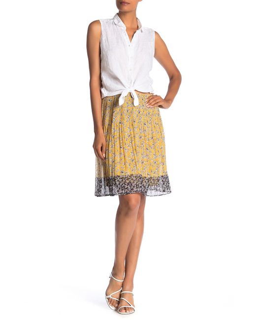 Max Studio Yellow Gathered Waist Floral Print Skirt