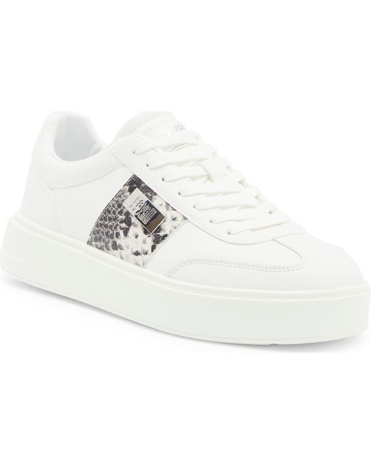 Roberto Cavalli White Snake Embossed Low Top Sneaker for men
