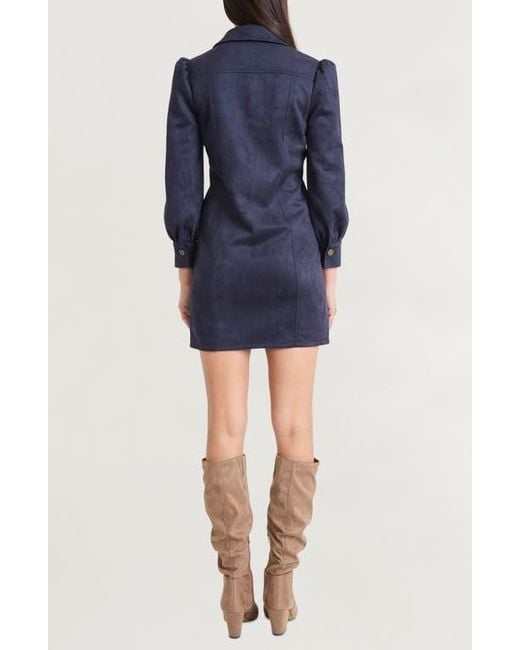 The Good Journey Blue Long Sleeve Faux Suede Minidress