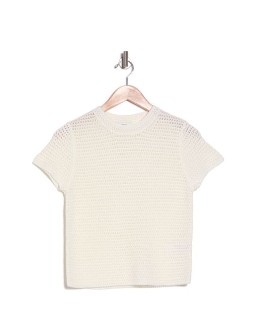 Vince White Cotton Crochet Crewneck T-shirt