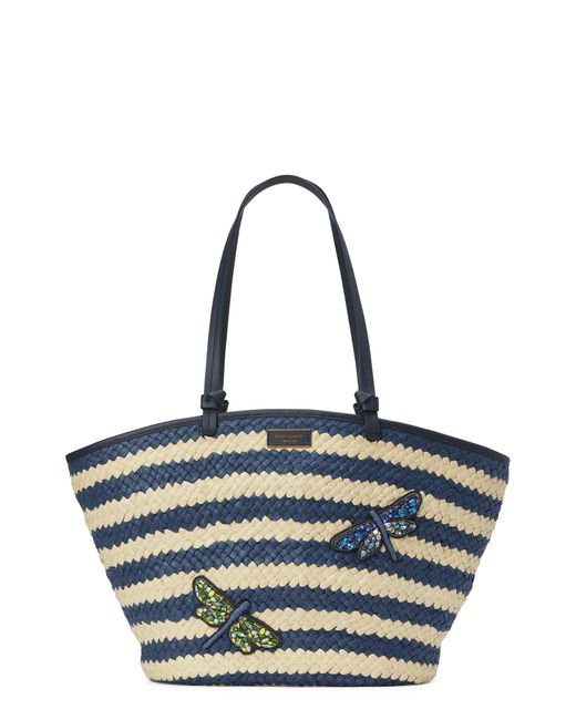 Kate Spade Blue Dragonfly Straw Tote