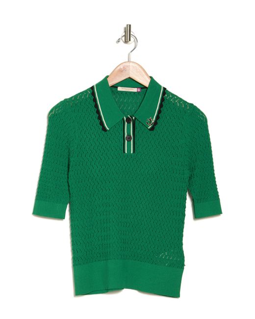 Scotch & Soda Green Pointelle Short Sleeve Polo Sweater