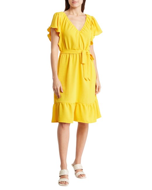 GOOD LUCK GEM Yellow Airflow Stretch Drape A-line Dress