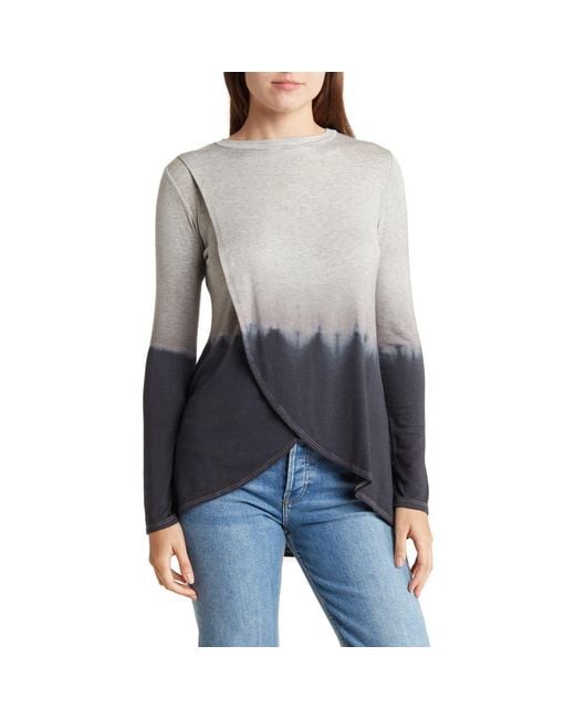 Go Couture Gray Crossover Front Long Sleeve Top