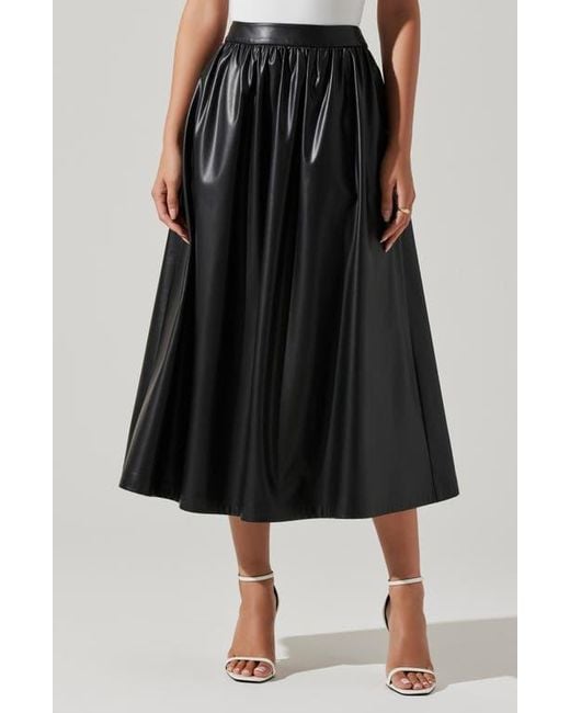 Astr Black Diandra High Waist Faux Leather Midi Skirt