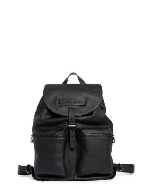 Longchamp Black Lc3D Large Leather Backpack