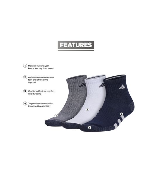 adidas Cushioned 3.0 3-pack Quarter Socks in Blue for Men | Lyst