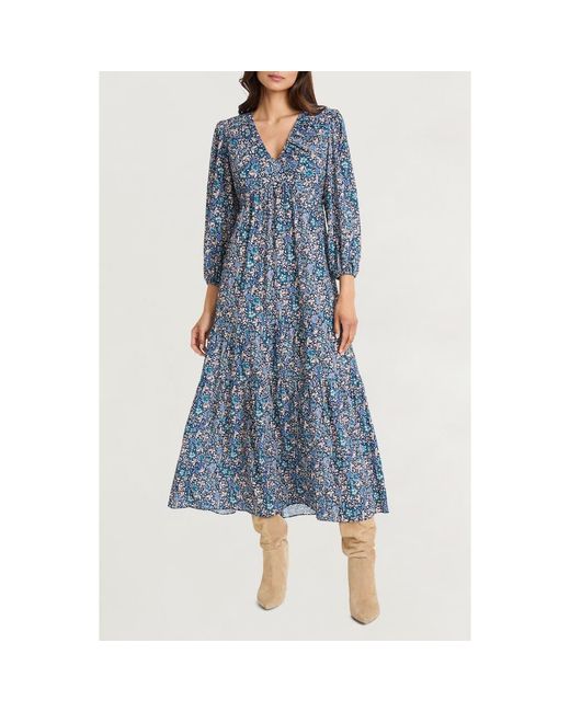 Workwear Dresses Everyday Work Dresses The Good Journey Women's Blue Floral Long Sleeve Empire Waist Tiered Maxi Dress Workwear Dresses Everyday Work Dresses The Good Journey Women's Blue Floral Long Sleeve Empire Waist Tiered Maxi Dress
