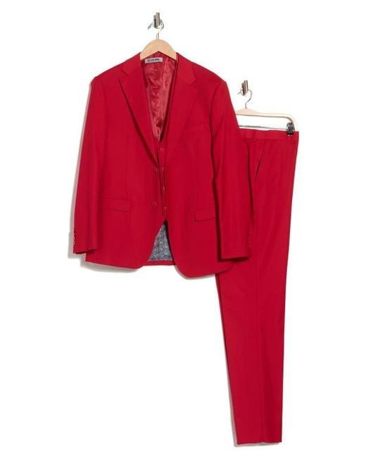ZEGARIE Red Mélange 3-Piece Suit for men