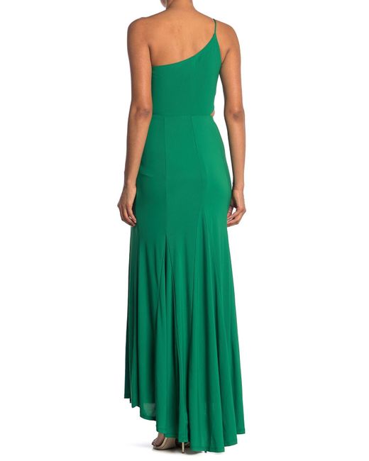 Jump Apparel Green One-shoulder Side Cutout Gown