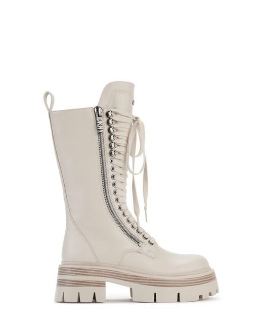 DKNY White Verika Lace-Up Lug Sole Boot