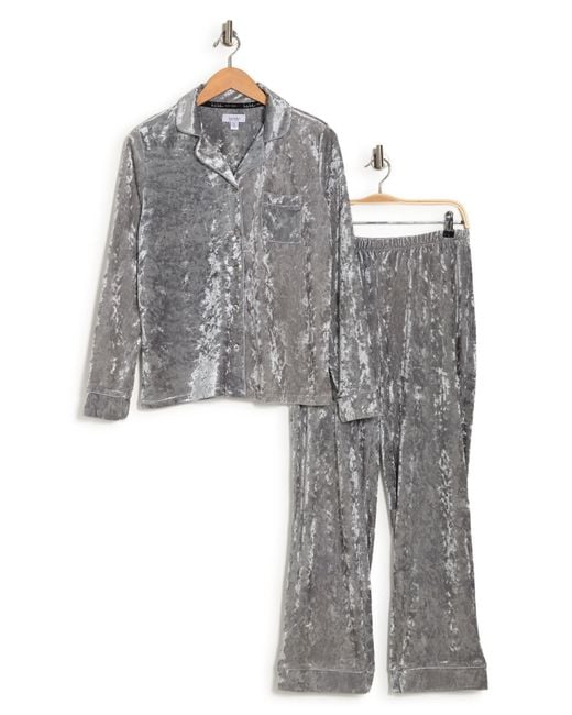 Nicole Miller Crushed Velvet Long Sleeve Top & Pants Pajamas in Gray