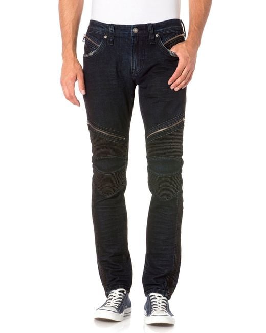 Rock Revival Blue Moto Skinny Jeans for men