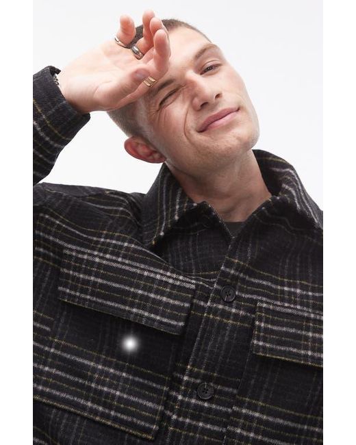 Topman Black Check Shacket for men