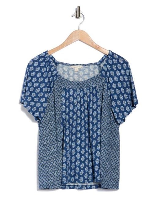 Lucky Brand Blue Raglan Flutter Sleeve Top