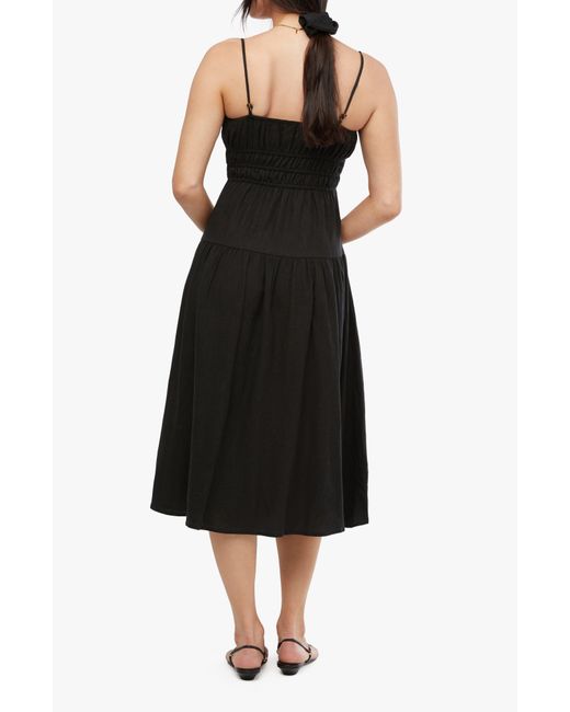 WeWoreWhat Black Scrunchie Linen Blend Midi Dress