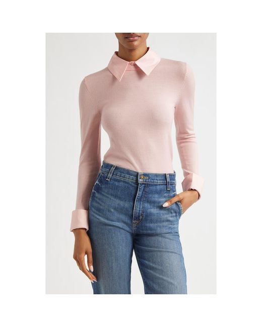Alice + Olivia Blue Porla Collared Stretch Wool Sweater