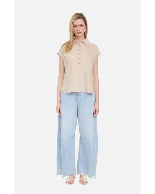 Blu Pepper Blue Collared Gauze Top