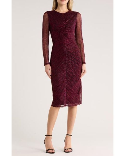 Vince Camuto Metallic Crinkle Cocktail Dress in Red | Lyst