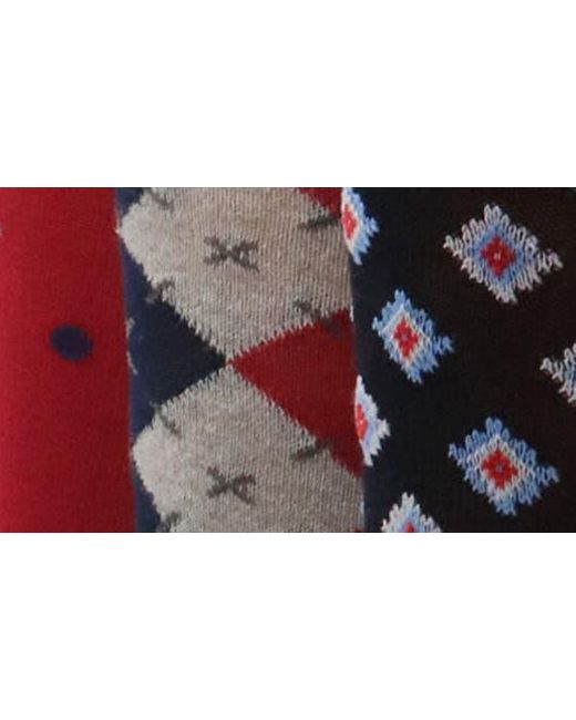 Lorenzo Uomo Red 3-pack Assorted Diamond Cotton Blend Dress Socks for men