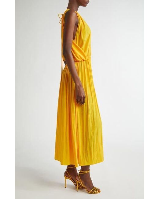 alc pleated dress yellow Moira Satin Pleated Maxi Dress