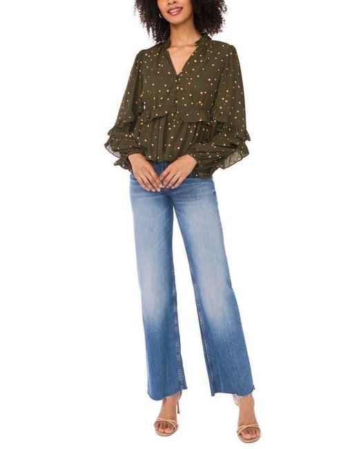 Ted Baker Multicolor Ruffle V-Neck Button Top