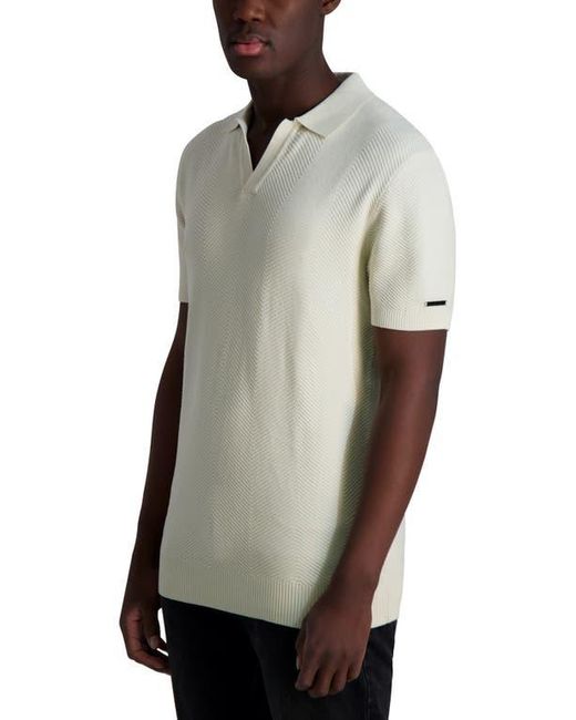 Karl Lagerfeld Gray Chevron Textured Johnny Collar Polo for men