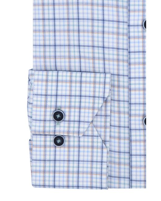 Lorenzo Uomo Blue Trim Fit Textured Plaid Check Dress Shirt for men