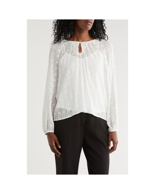 Nicole Miller White Round Neck Raglan Sleeve Top