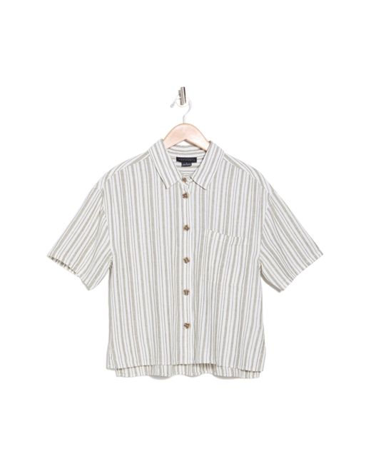 Sanctuary White Camp Stripe Short Sleeve Linen Blend Shirt