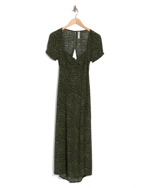 RVCA Green Secrets Short Sleeve Back Cutout Maxi Dress
