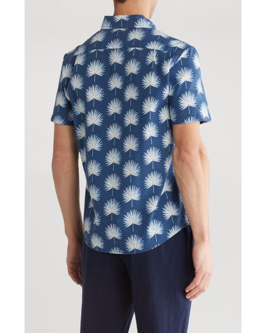 Tailor Vintage Blue Cabana Short Sleeve Seersucker Button-down Shirt for men