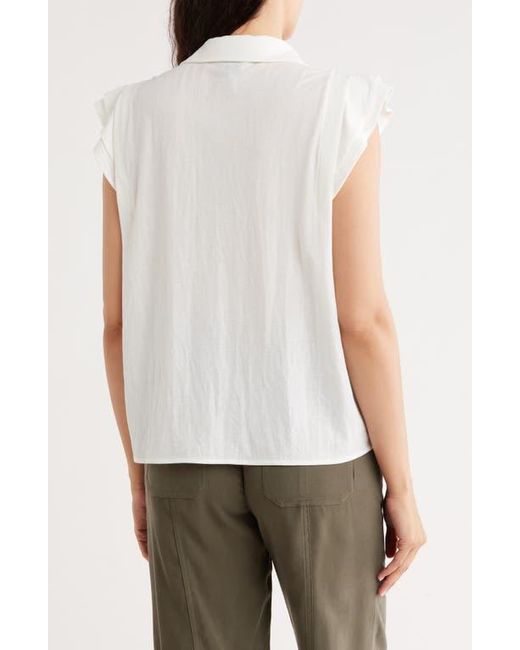 Bobeau White Cap Sleeve Piqué Button-Up Top