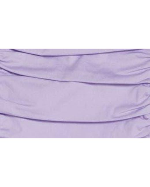 Wayf Purple Gathered Puff Sleeve Stretch Cotton Top
