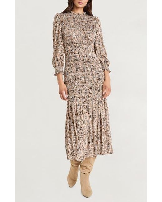 The Good Journey Natural Smocked Long Sleeve Maxi Dress