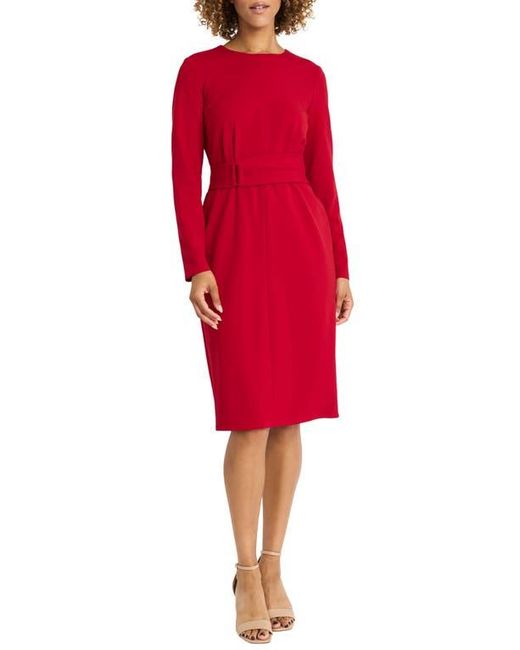 Maggy London Red Long Sleeve Crepe Midi Sheath Dress