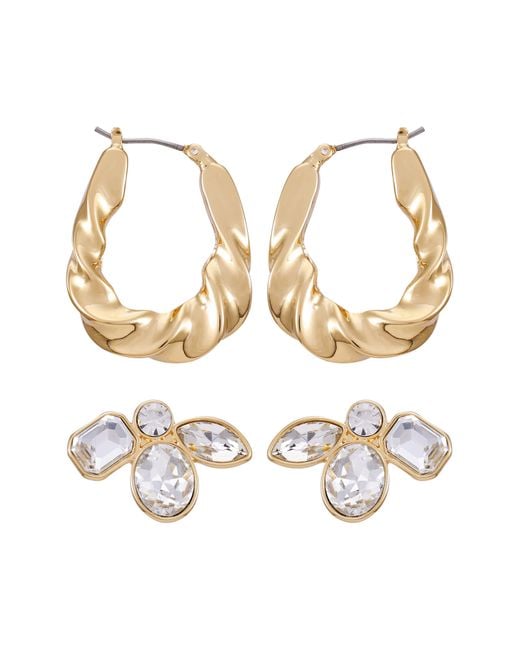 Vince Camuto White Set Of 2 Crystal Cluster Stud & Twisted Hoop Earrings